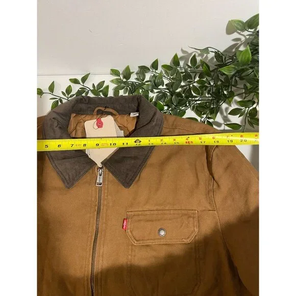 Levis XL Garment Washed Quilted Jacket With Corduroy Collar & Pockets Brown